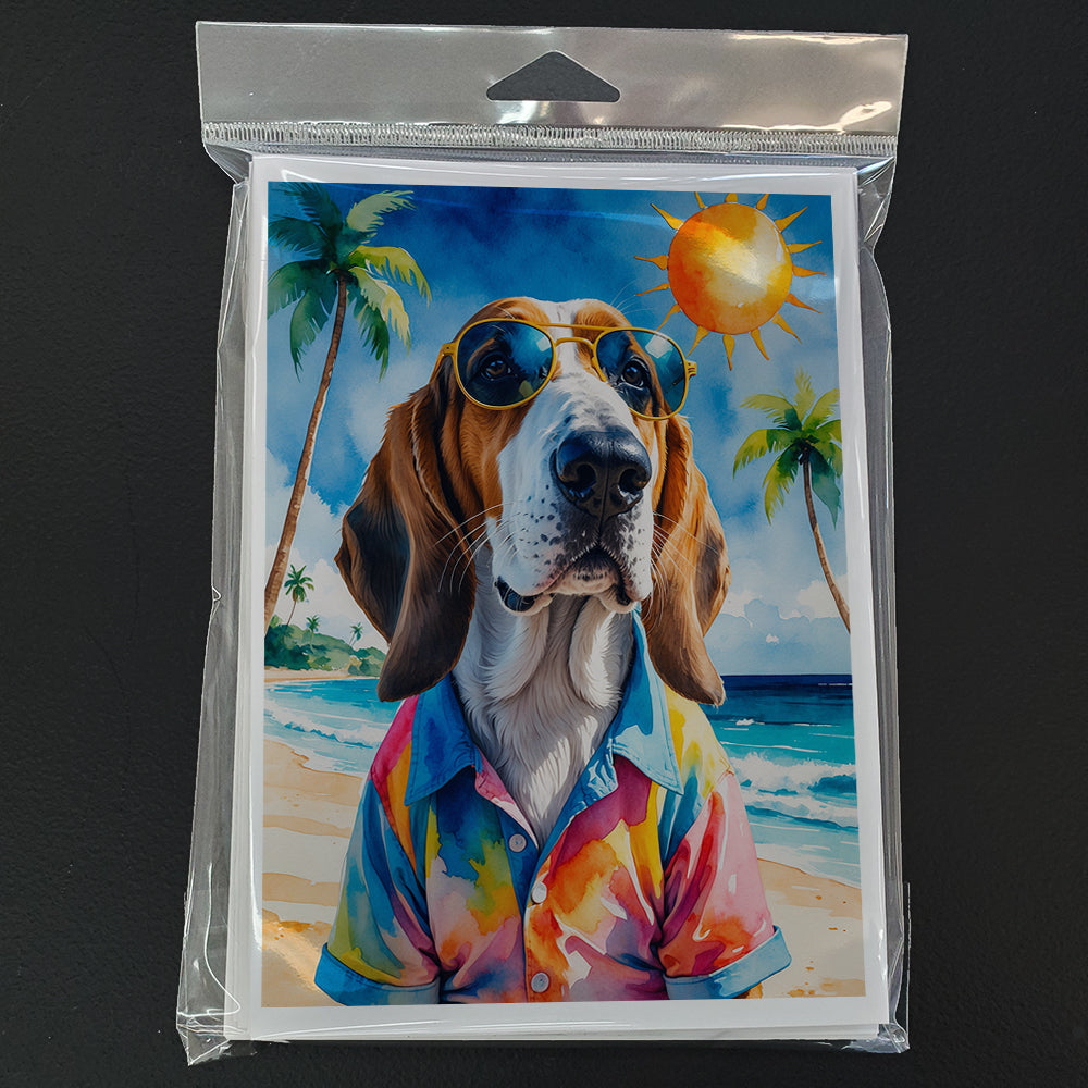 Basset Hound Summer Beach Time Greeting Cards Pack of 8