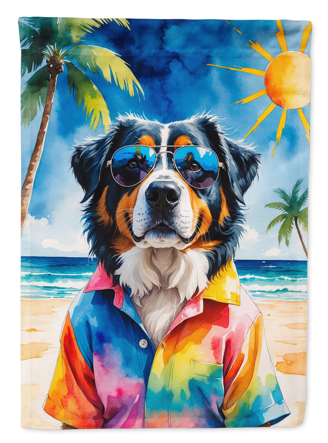 Buy this Bernese Mountain Dog Summer Beach Time House Flag