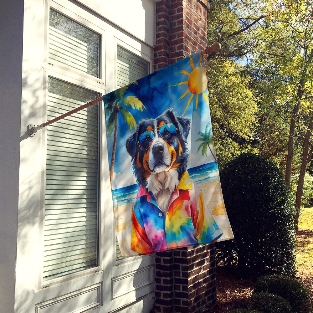 Bernese Mountain Dog Summer Beach Time House Flag