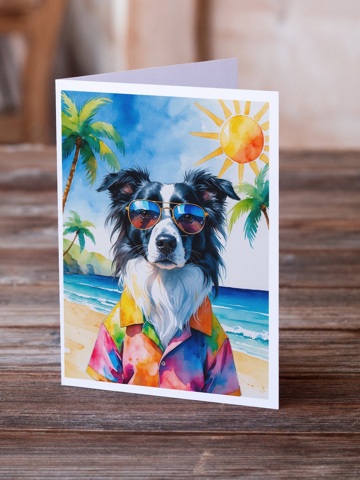 Border Collie Summer Beach Time Greeting Cards Pack of 8