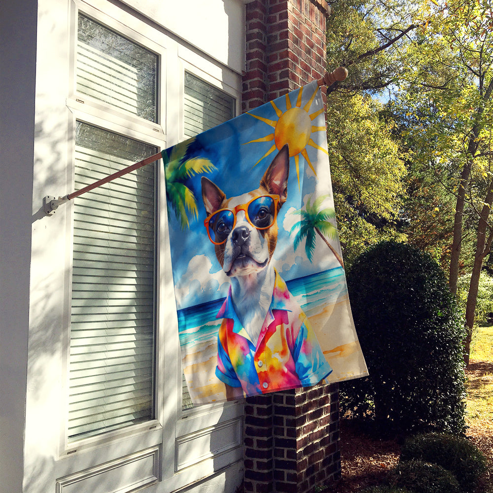 Red Boston Terrier Summer Beach Time House Flag