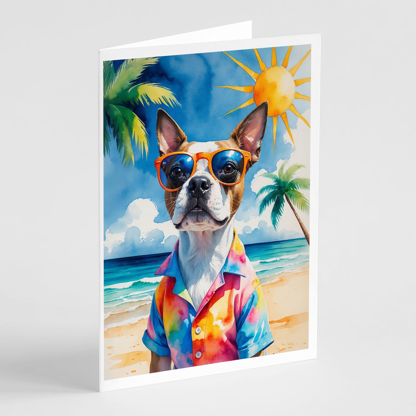 Buy this Red Boston Terrier Summer Beach Time Greeting Cards Pack of 8