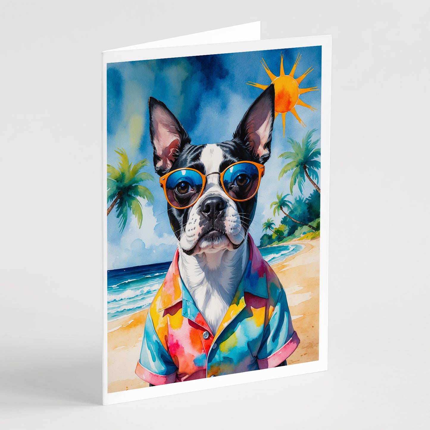 Buy this Boston Terrier Summer Beach Time Greeting Cards Pack of 8