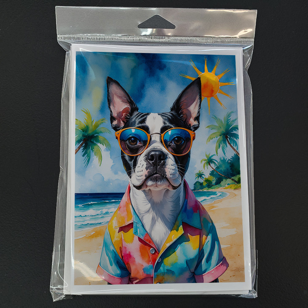 Boston Terrier Summer Beach Time Greeting Cards Pack of 8