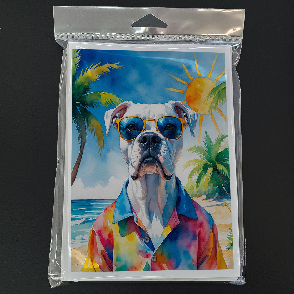 White Boxer Summer Beach Time Greeting Cards Pack of 8