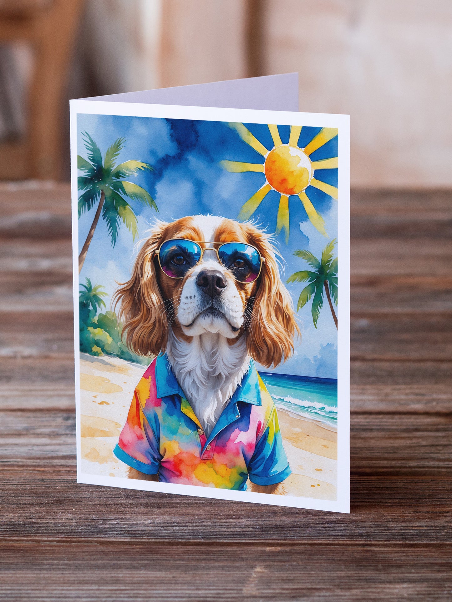 Cavalier Spaniel Summer Beach Time Greeting Cards Pack of 8