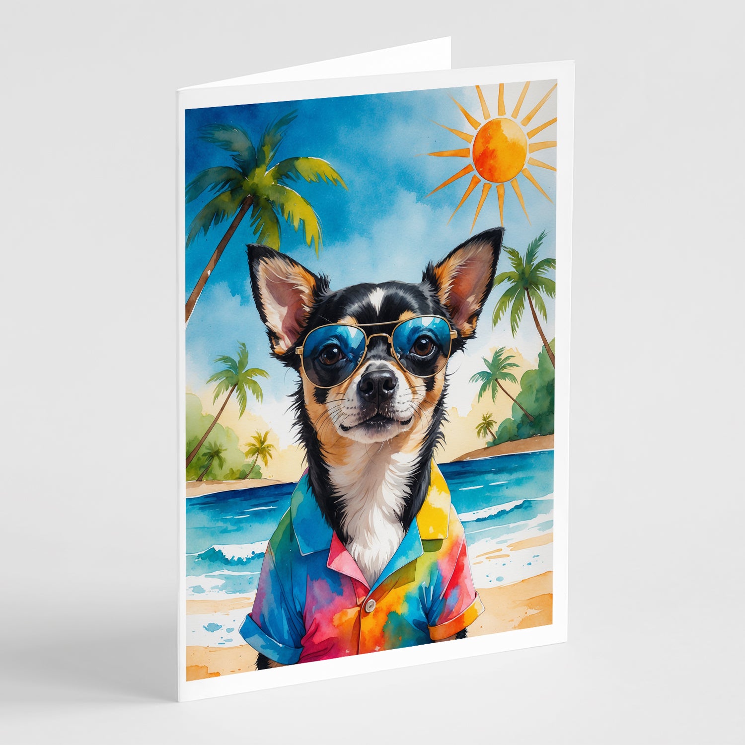 Buy this Black and Tan Chihuahua Summer Beach Time Greeting Cards Pack of 8