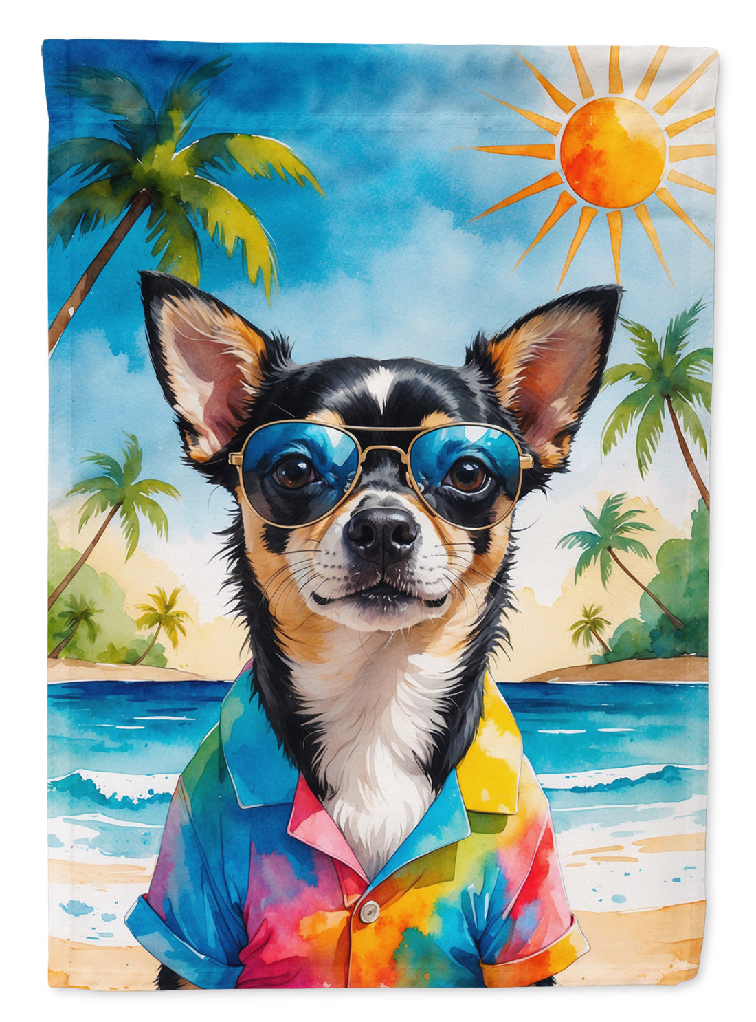 Buy this Black and Tan Chihuahua Summer Beach Time Garden Flag