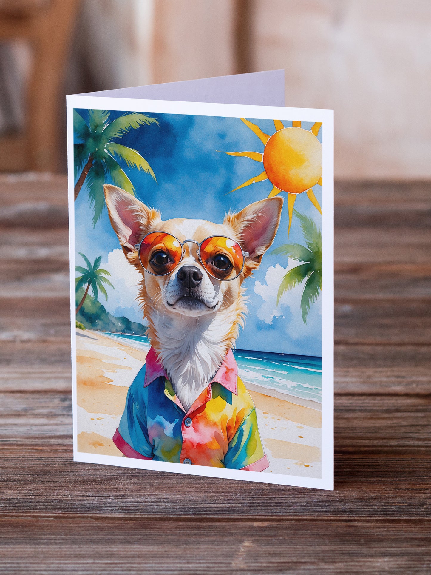 Chihuahua Summer Beach Time Greeting Cards Pack of 8