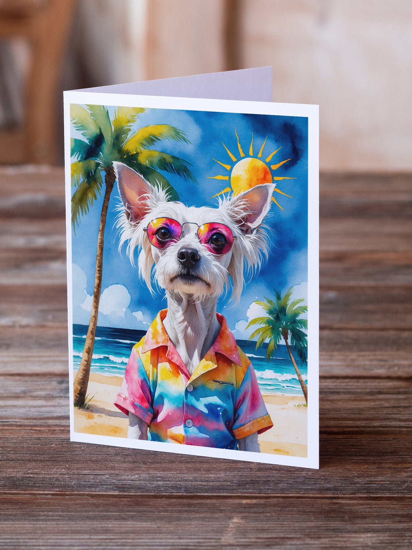 Chinese Crested Summer Beach Time Greeting Cards Pack of 8