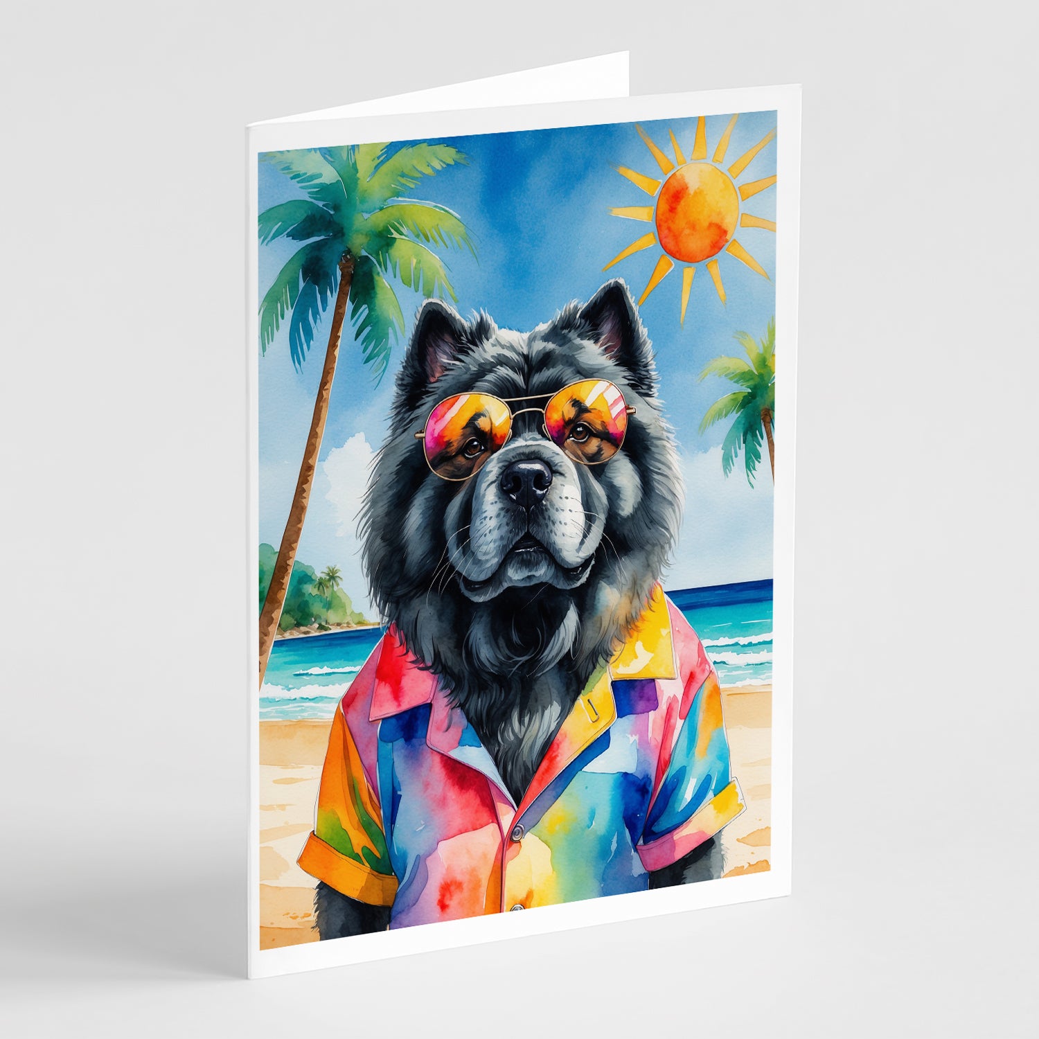 Buy this Black Chow Chow Summer Beach Time Greeting Cards Pack of 8