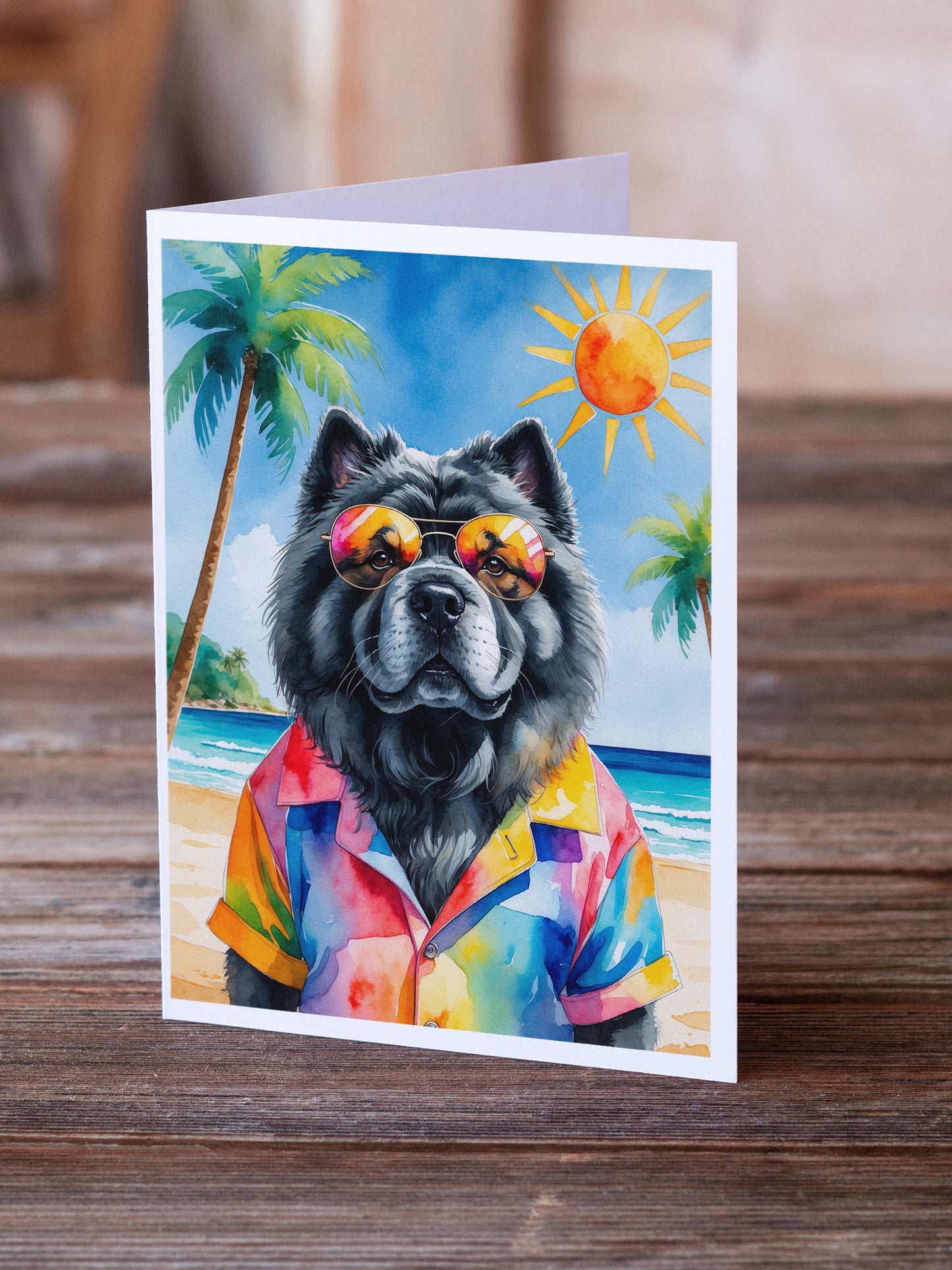 Black Chow Chow Summer Beach Time Greeting Cards Pack of 8