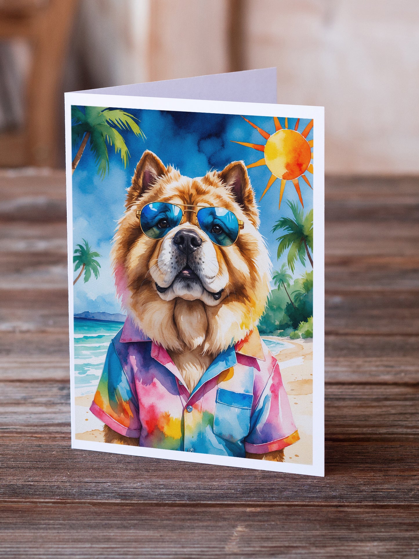 Chow Chow Summer Beach Time Greeting Cards Pack of 8