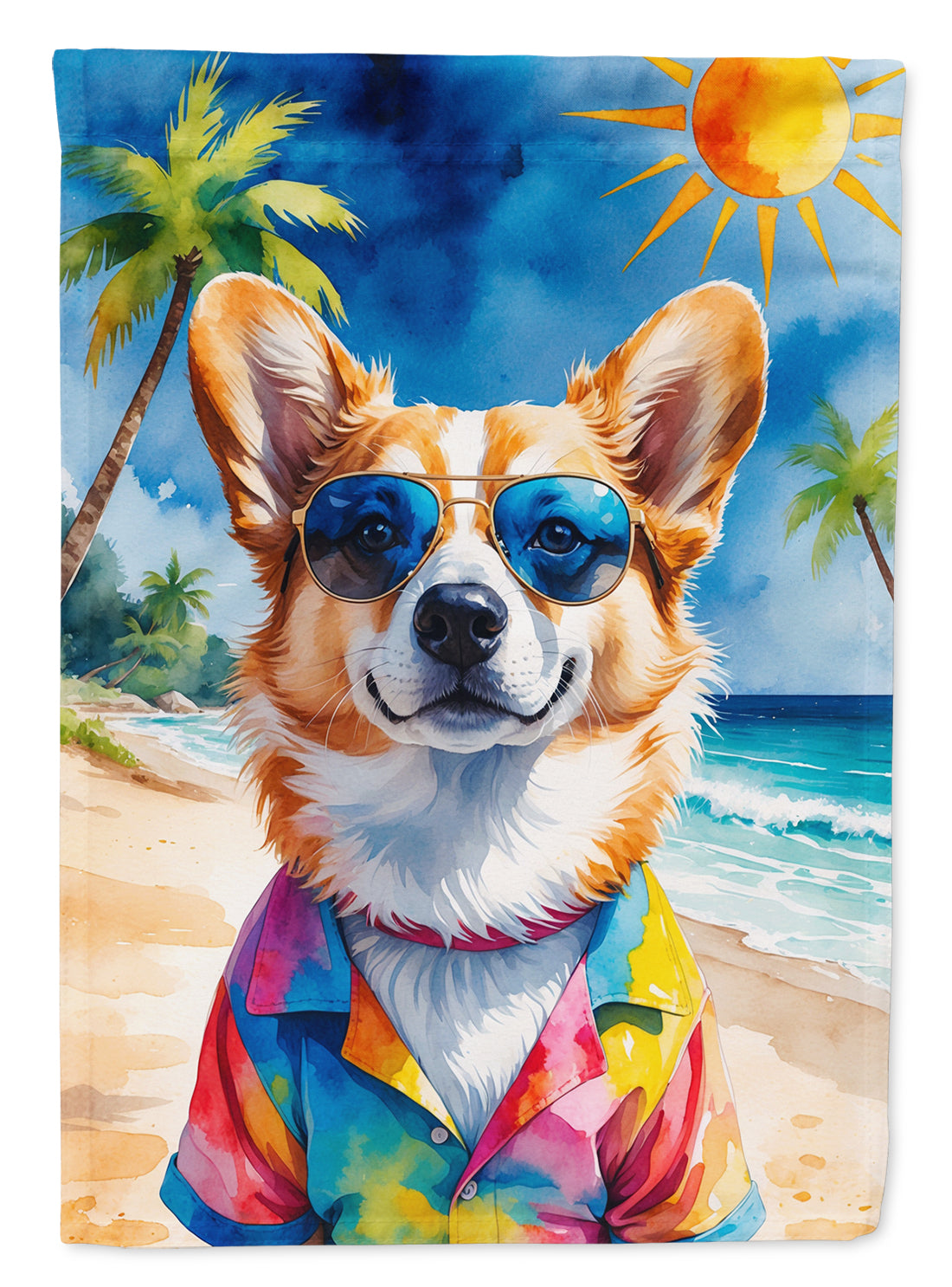Buy this Corgi Summer Beach Time House Flag