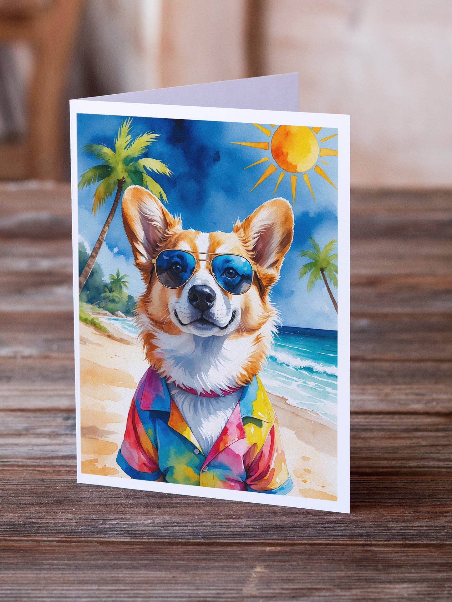 Corgi Summer Beach Time Greeting Cards Pack of 8