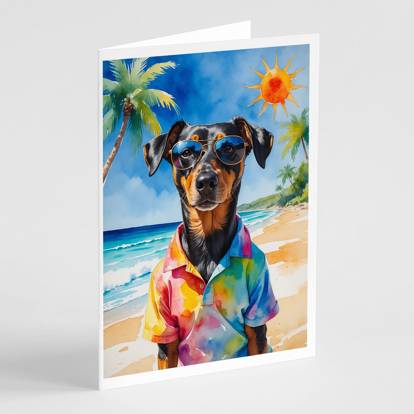 Buy this Doberman Pinscher Summer Beach Time Greeting Cards Pack of 8