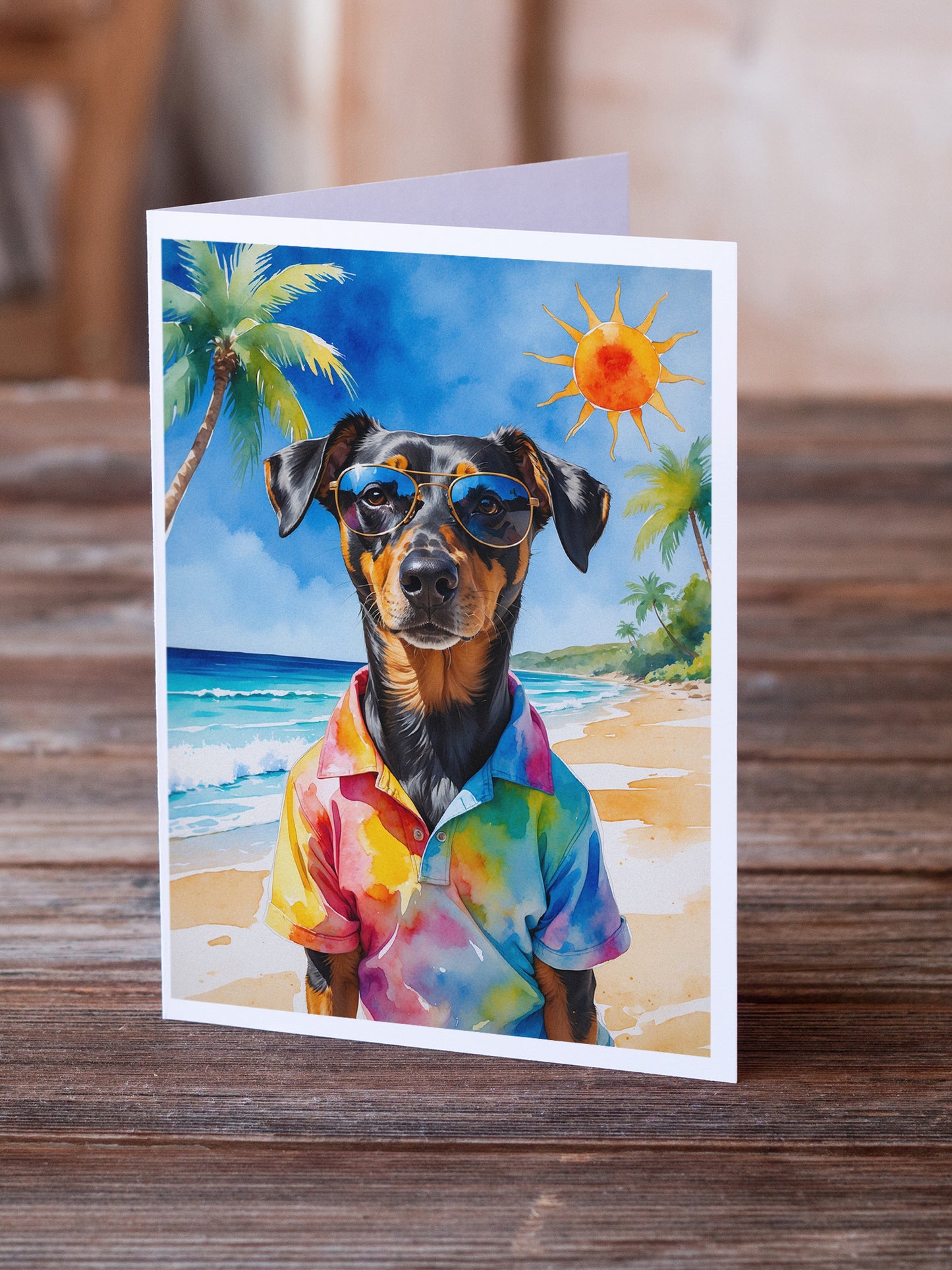 Doberman Pinscher Summer Beach Time Greeting Cards Pack of 8