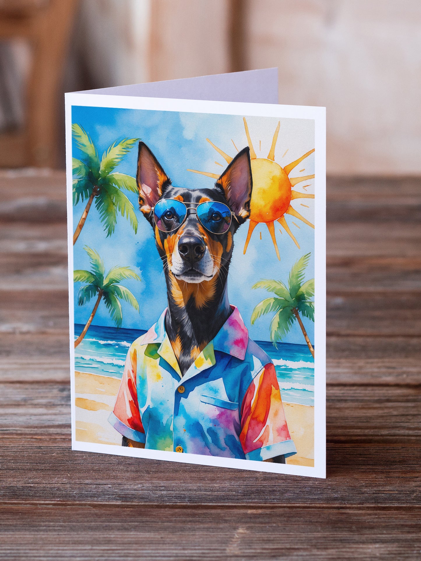 Doberman Pinscher Summer Beach Time Greeting Cards Pack of 8