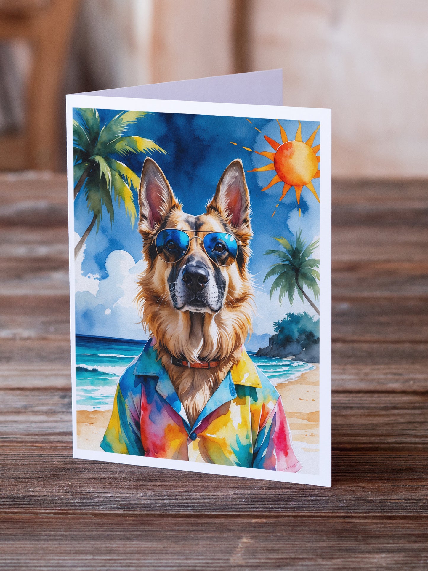 German Shepherd Summer Beach Time Greeting Cards Pack of 8