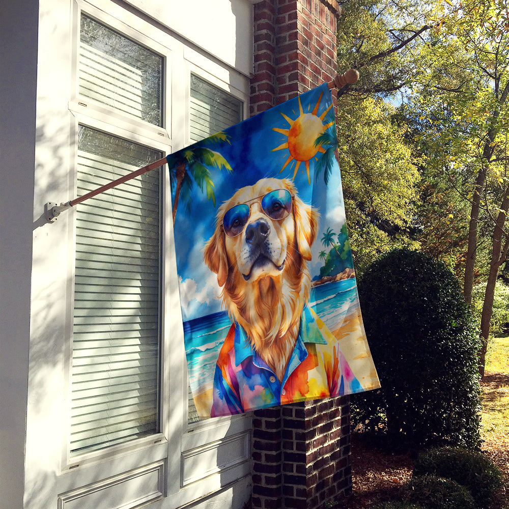 Golden Retriever Summer Beach Time House Flag