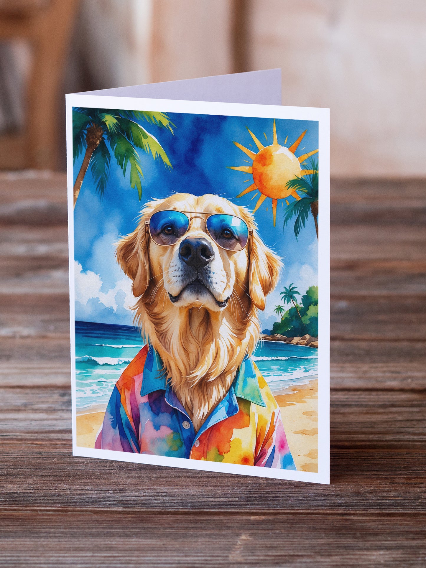 Golden Retriever Summer Beach Time Greeting Cards Pack of 8