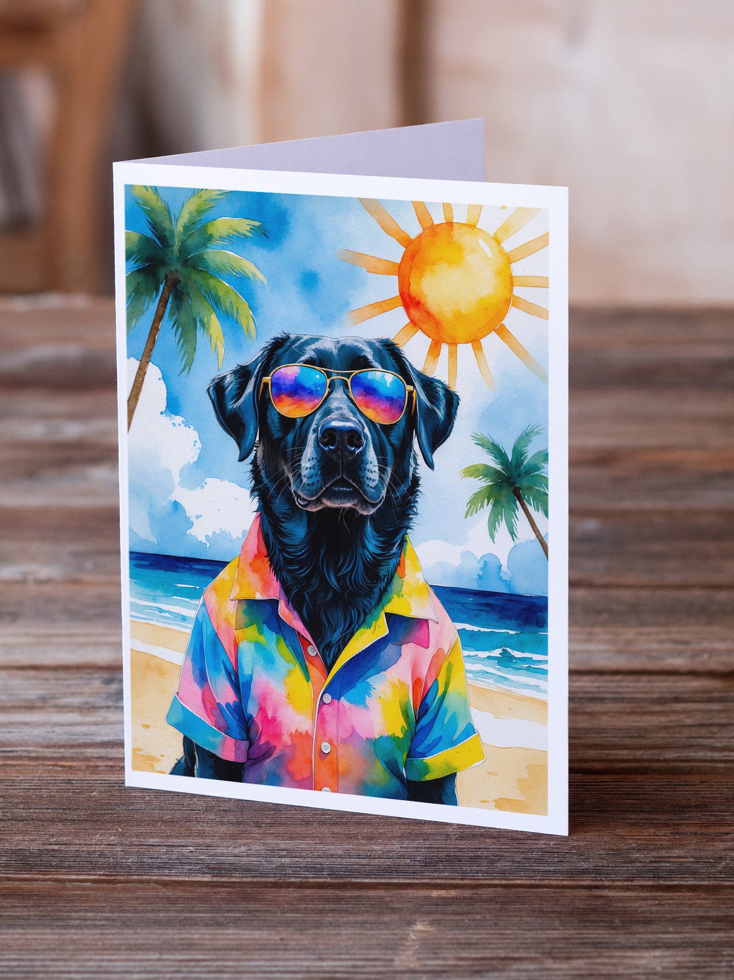Black Labrador Retriever Summer Beach Time Greeting Cards Pack of 8