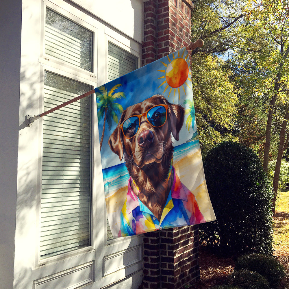 Chocolate Labrador Retriever Summer Beach Time House Flag