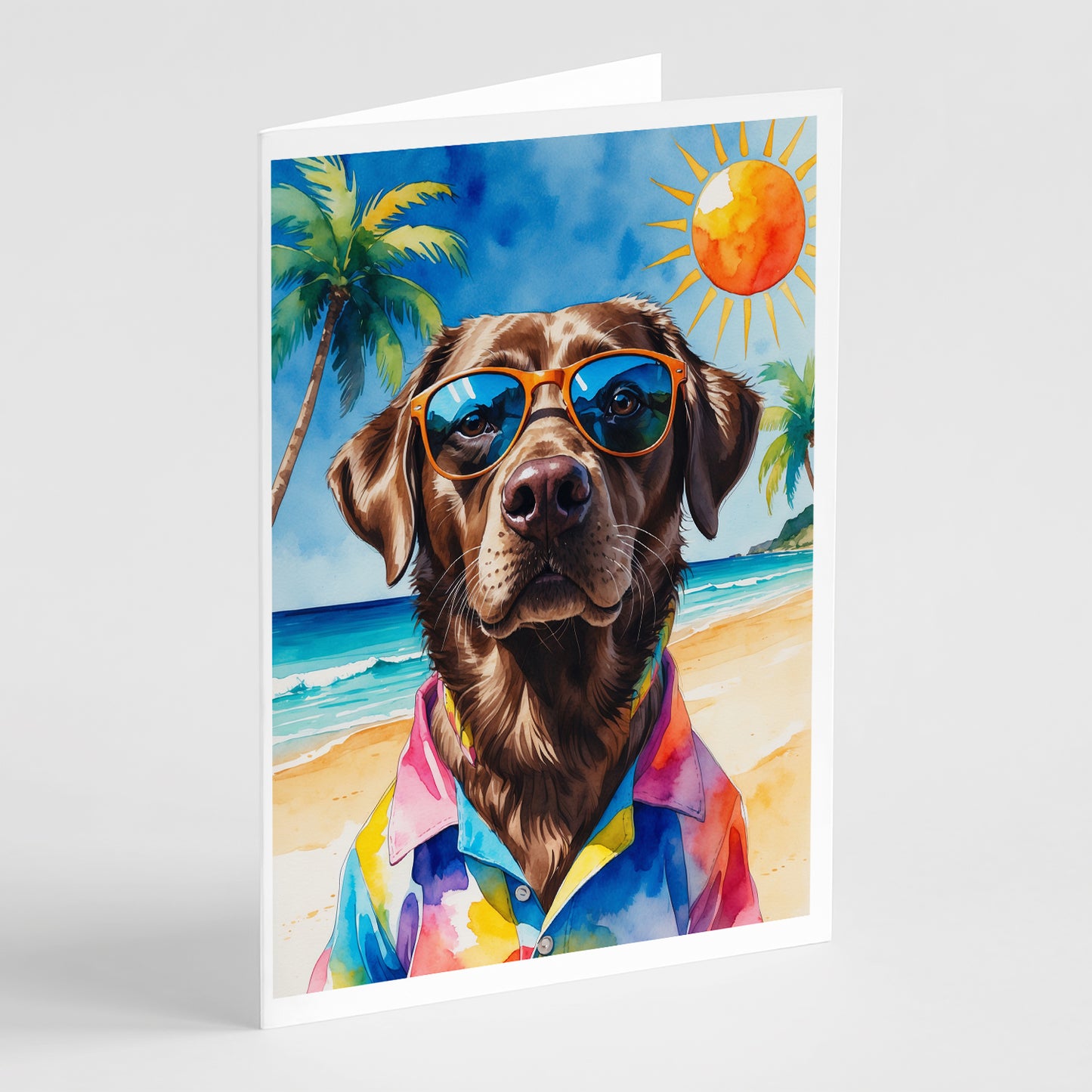 Buy this Chocolate Labrador Retriever Summer Beach Time Greeting Cards Pack of 8