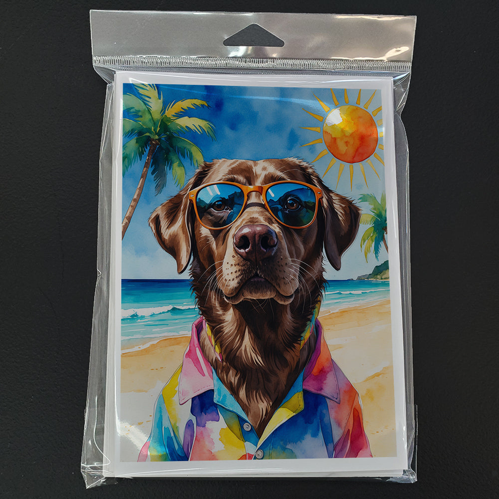 Chocolate Labrador Retriever Summer Beach Time Greeting Cards Pack of 8