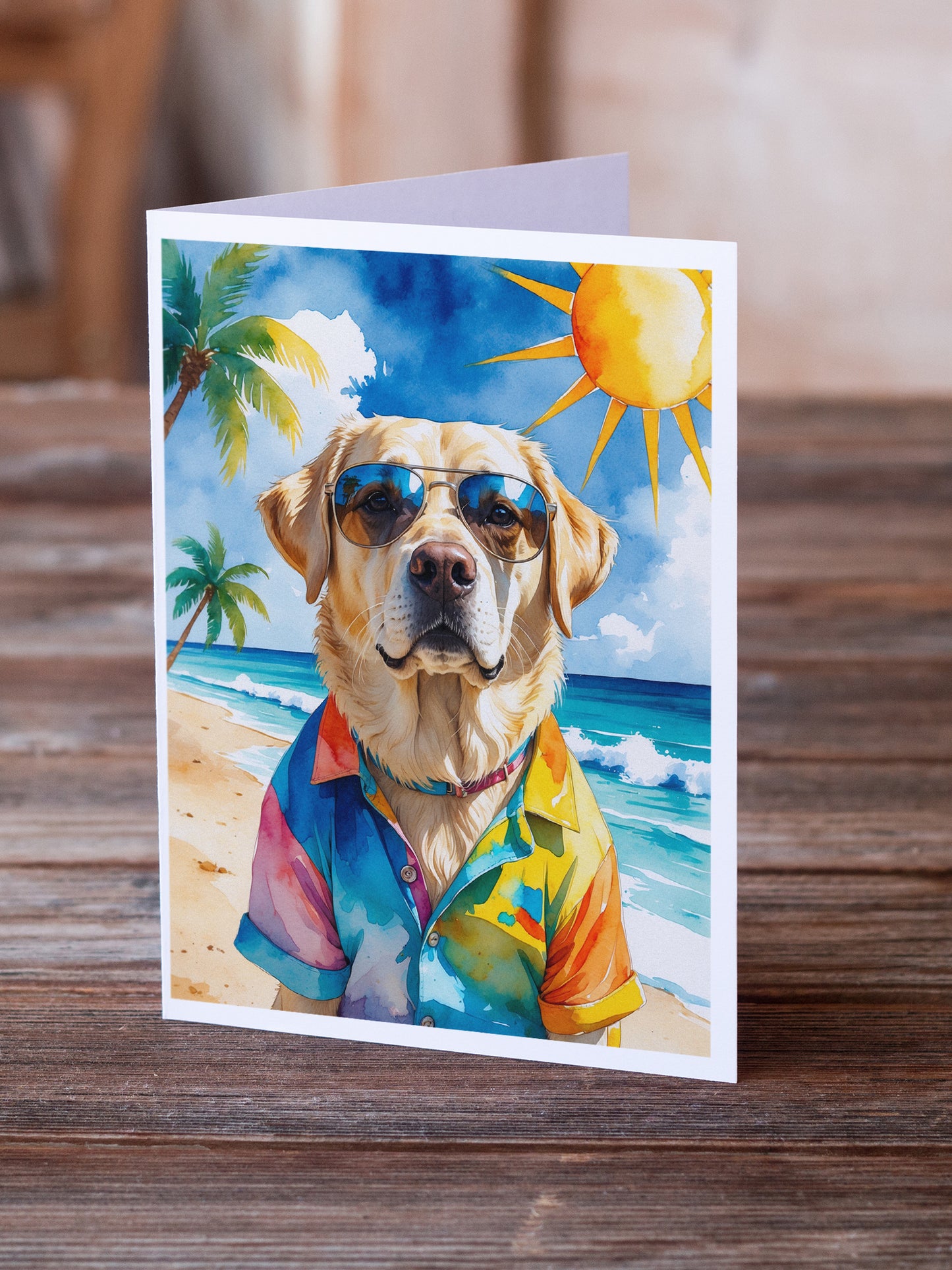 Yellow Labrador Retriever Summer Beach Time Greeting Cards Pack of 8