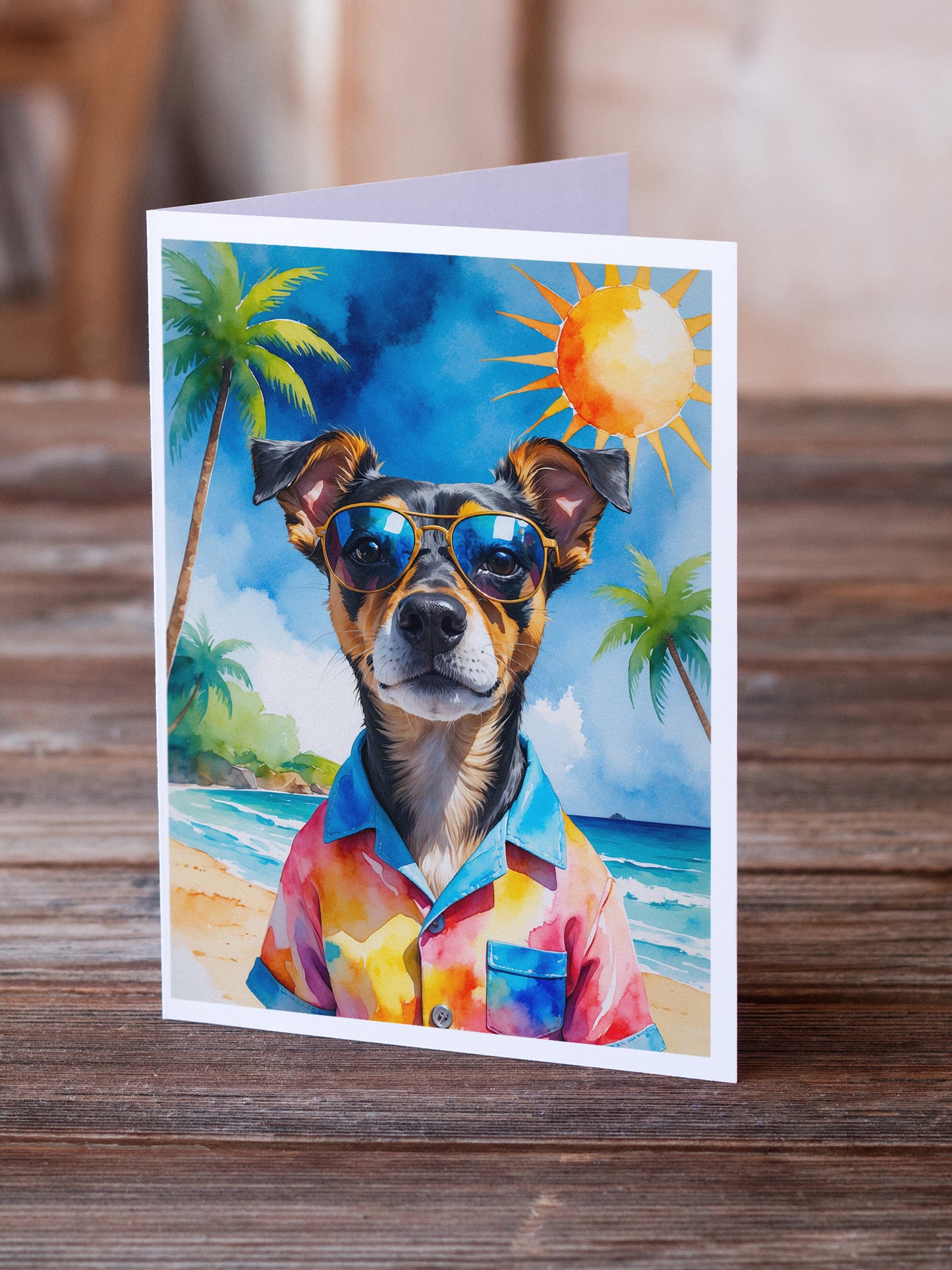 Miniature Pinscher Summer Beach Time Greeting Cards Pack of 8