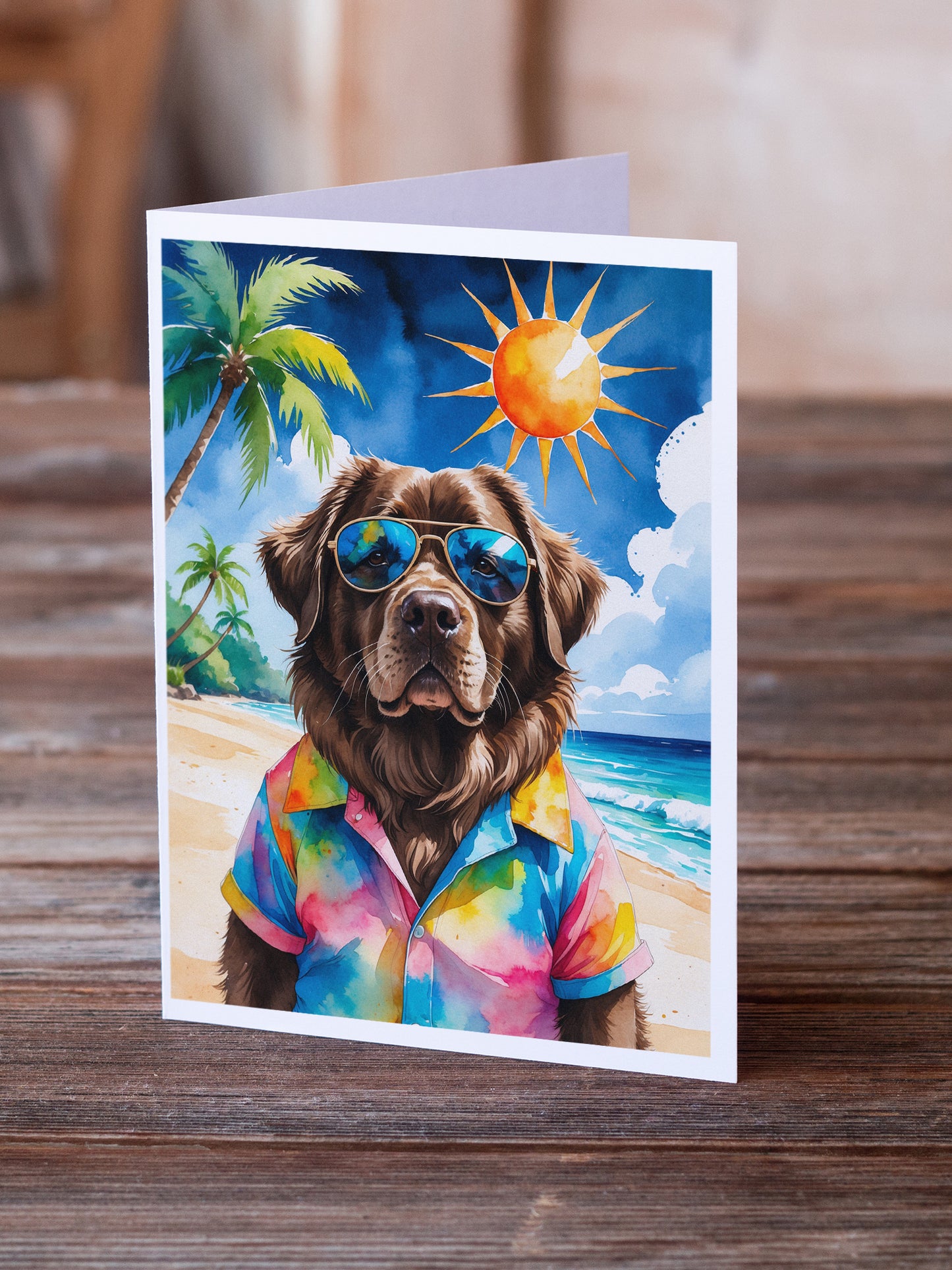 Chocolate Newfoundland Summer Beach Time Greeting Cards Pack of 8