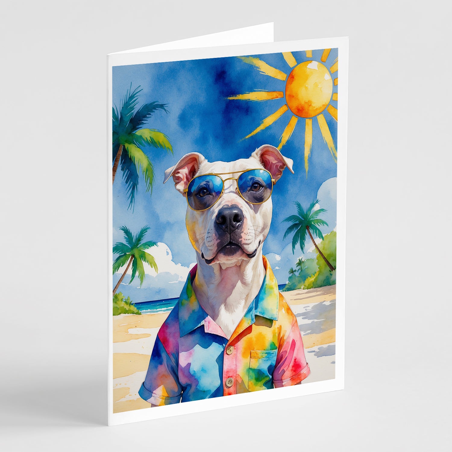 Buy this Pit Bull Terrier Summer Beach Time Greeting Cards Pack of 8