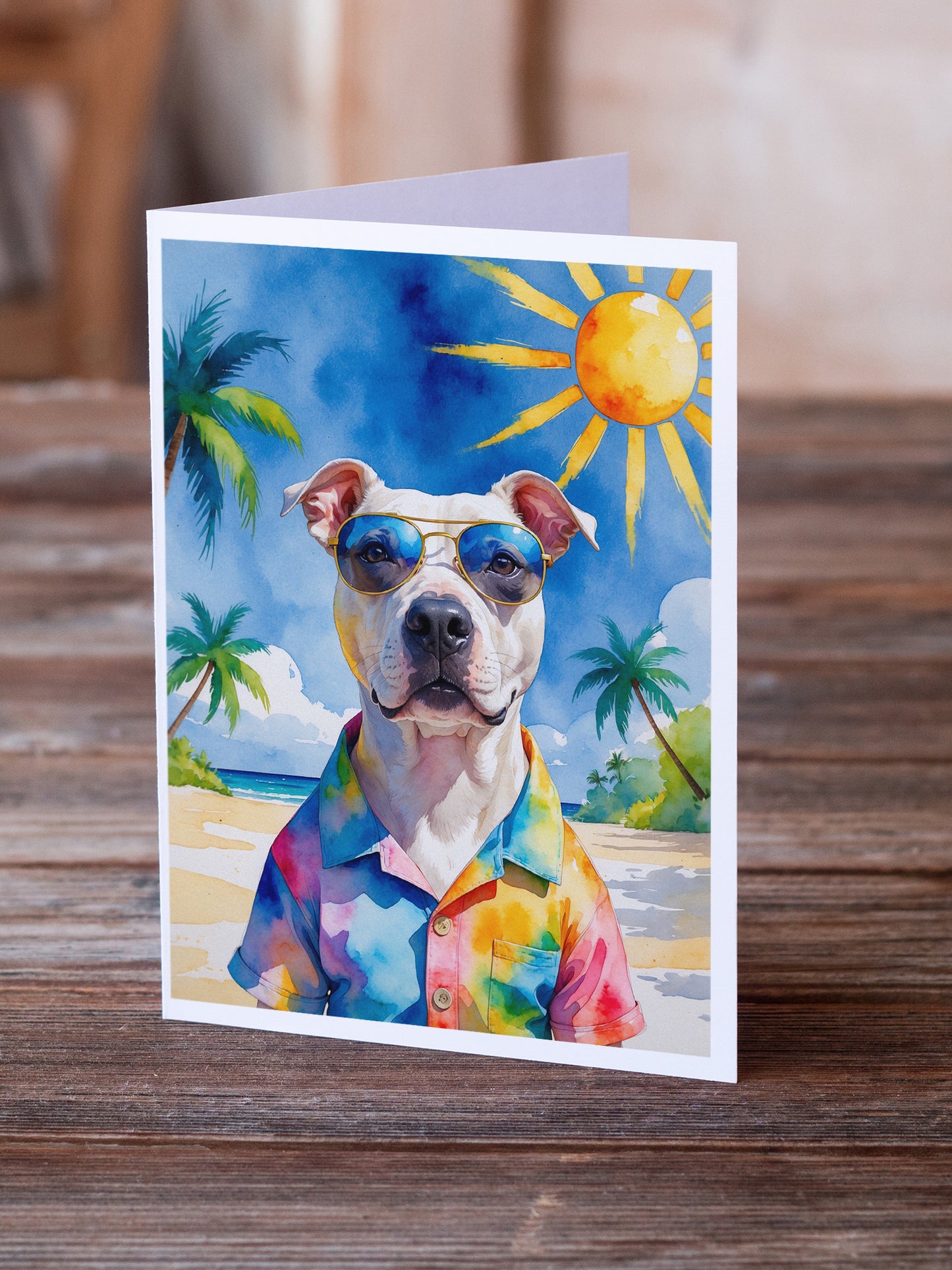 Pit Bull Terrier Summer Beach Time Greeting Cards Pack of 8
