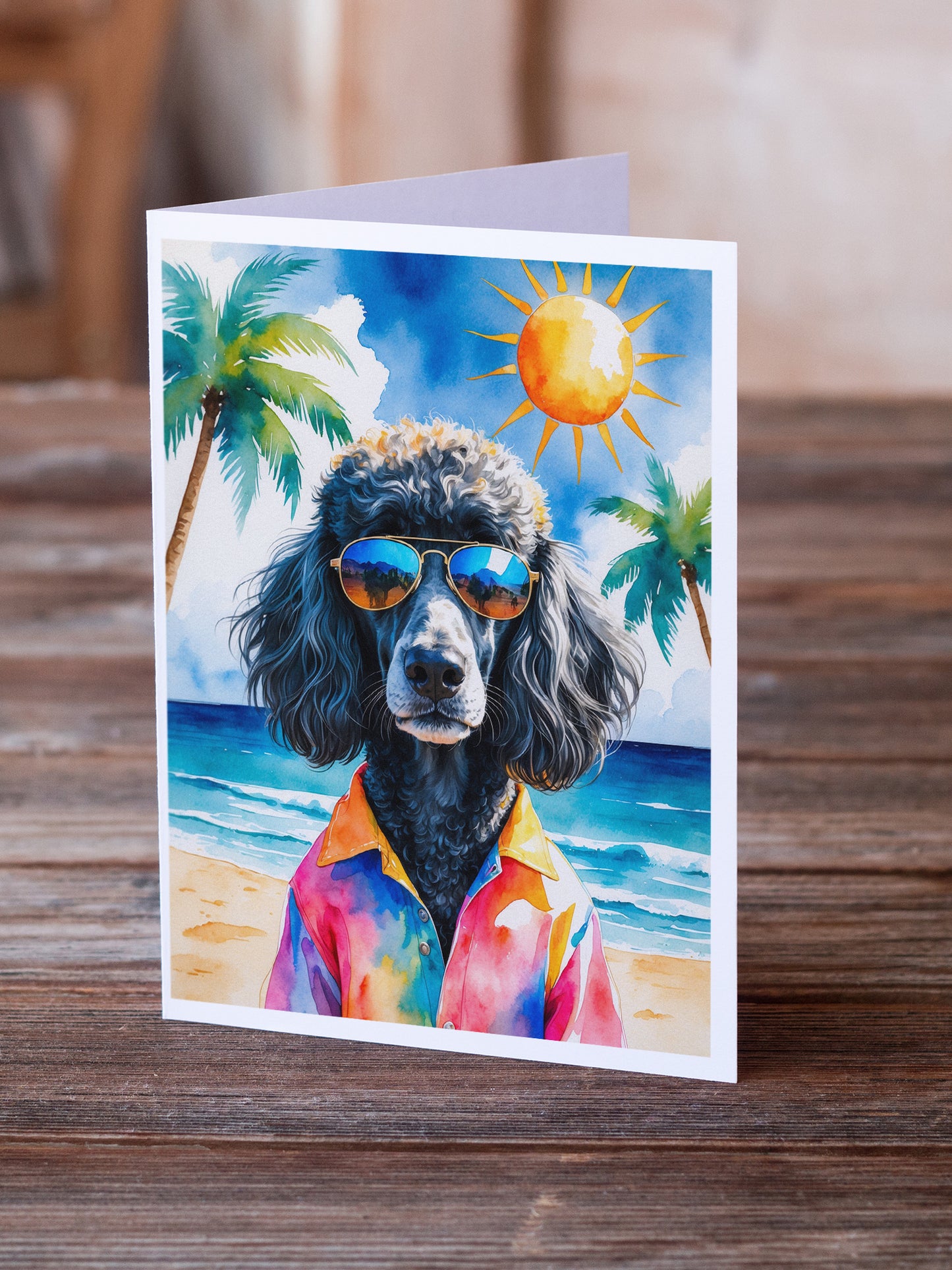 Black Poodle Summer Beach Time Greeting Cards Pack of 8