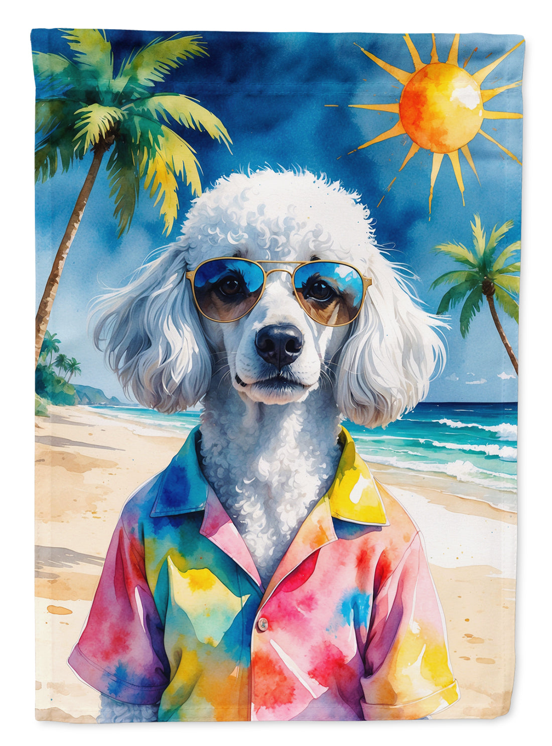 Buy this White Poodle Summer Beach Time House Flag