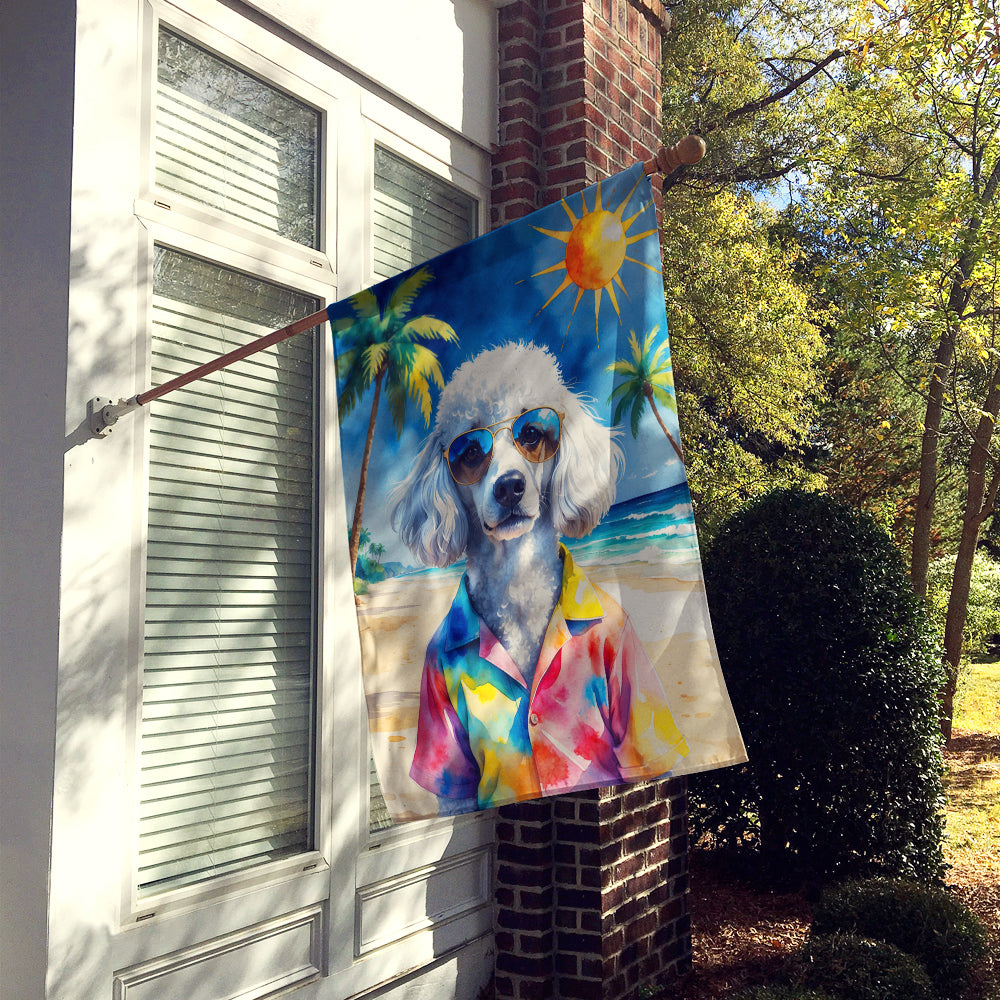 White Poodle Summer Beach Time House Flag