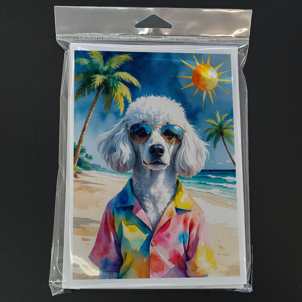 White Poodle Summer Beach Time Greeting Cards Pack of 8