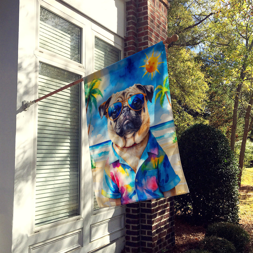 Pug Summer Beach Time House Flag