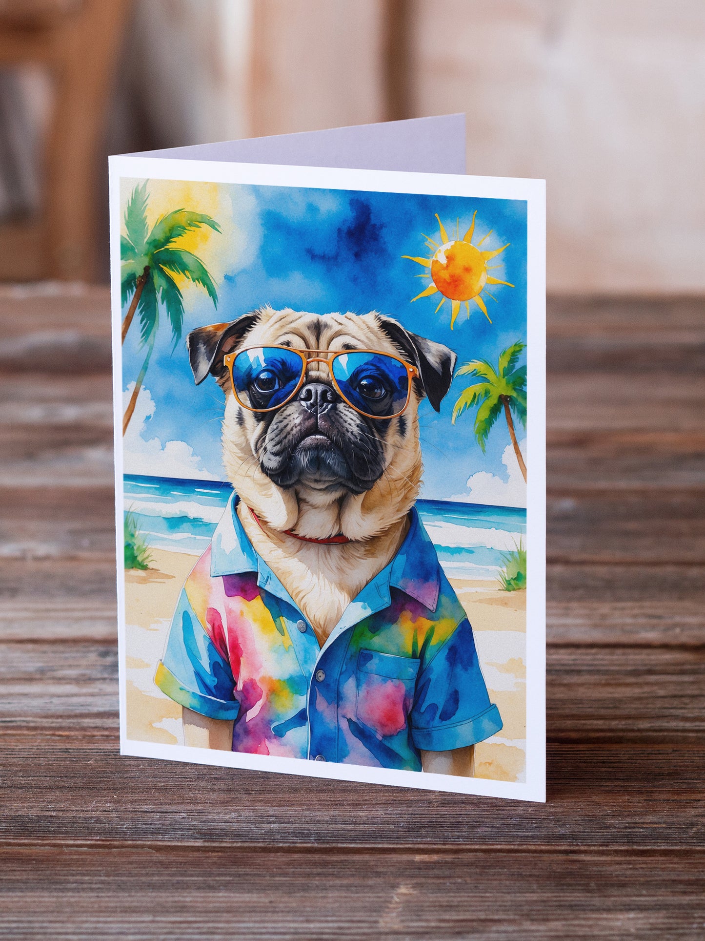 Pug Summer Beach Time Greeting Cards Pack of 8