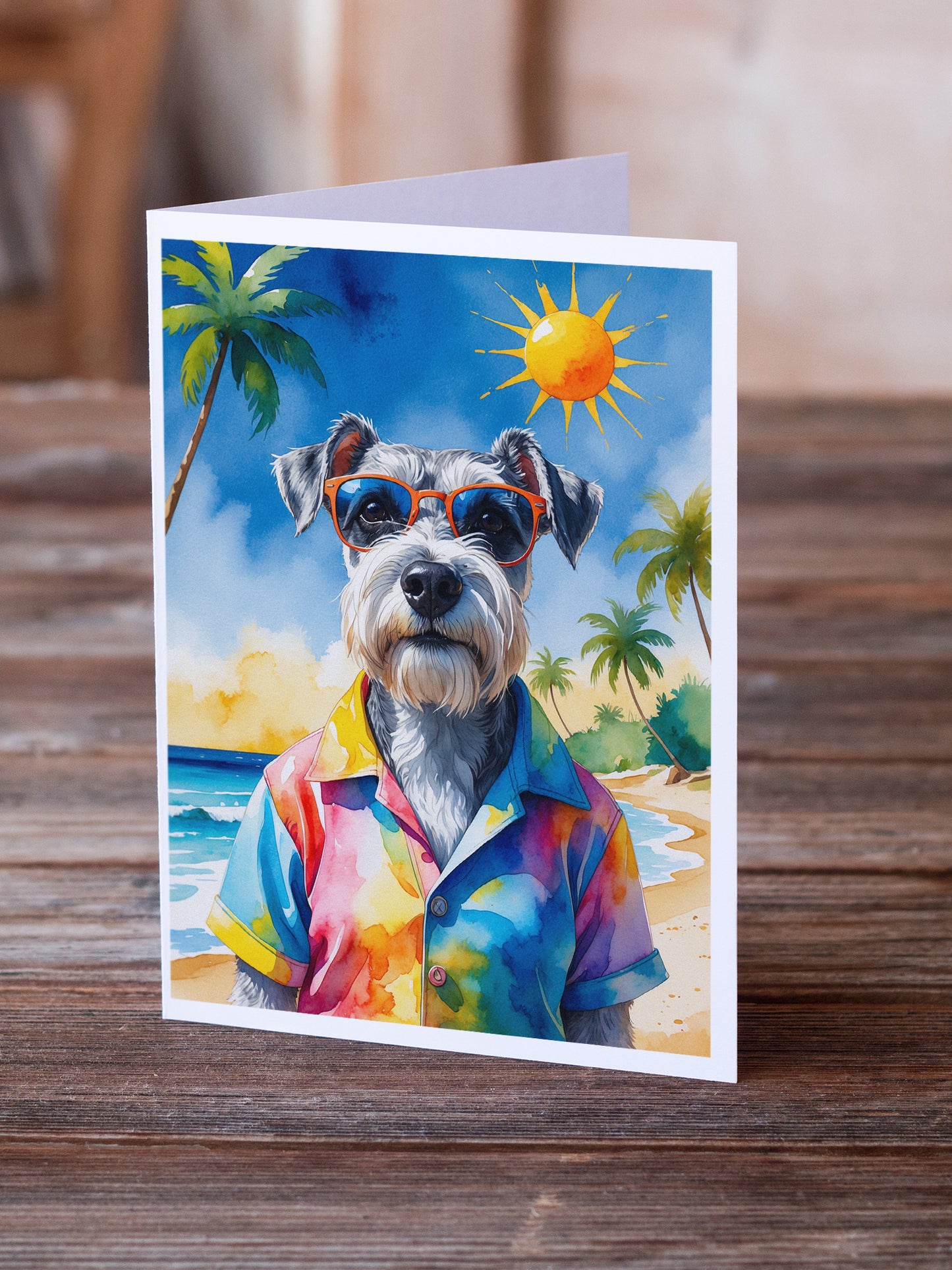 Schnauzer Summer Beach Time Greeting Cards Pack of 8