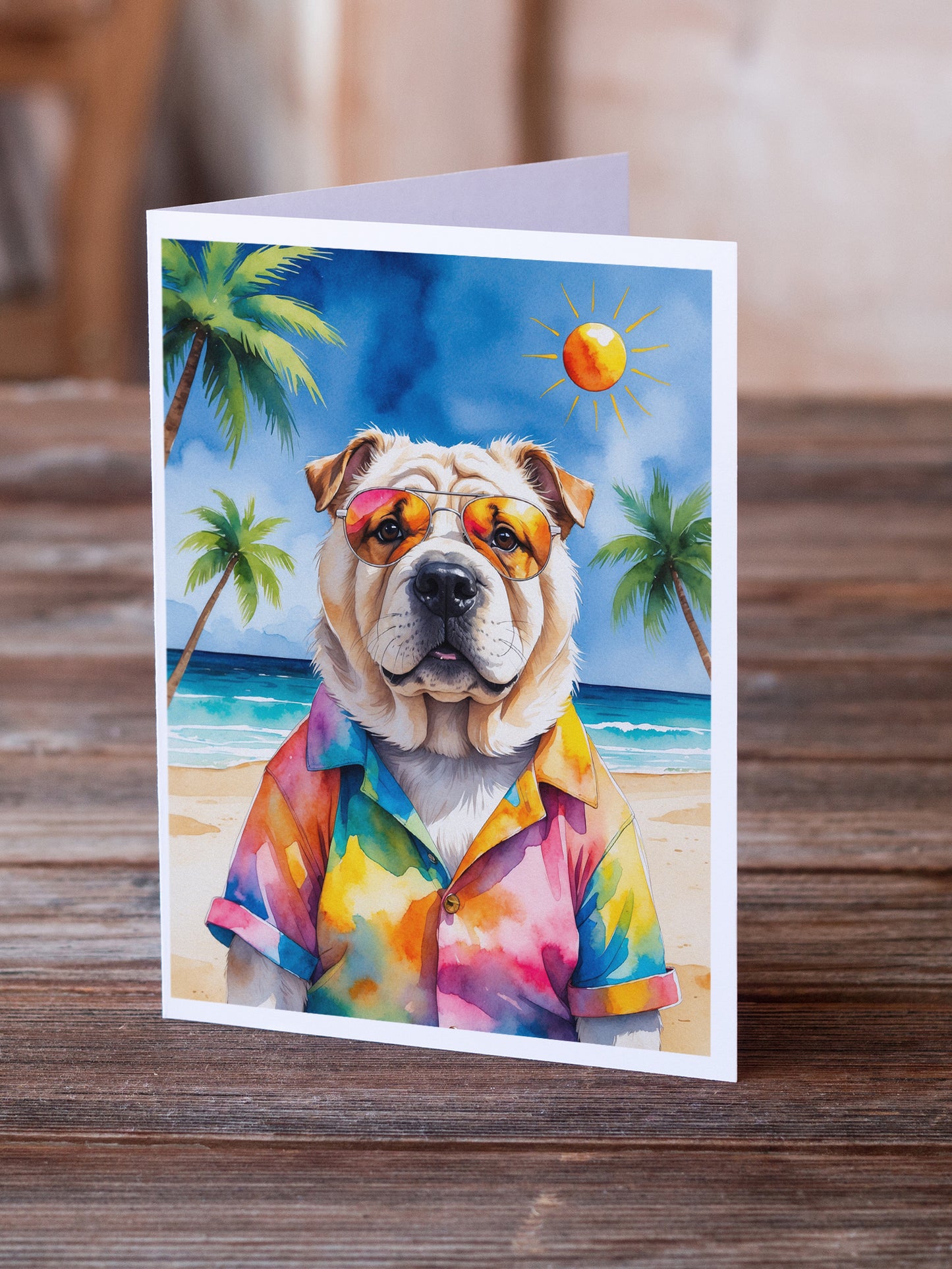 Shar Pei Summer Beach Time Greeting Cards Pack of 8