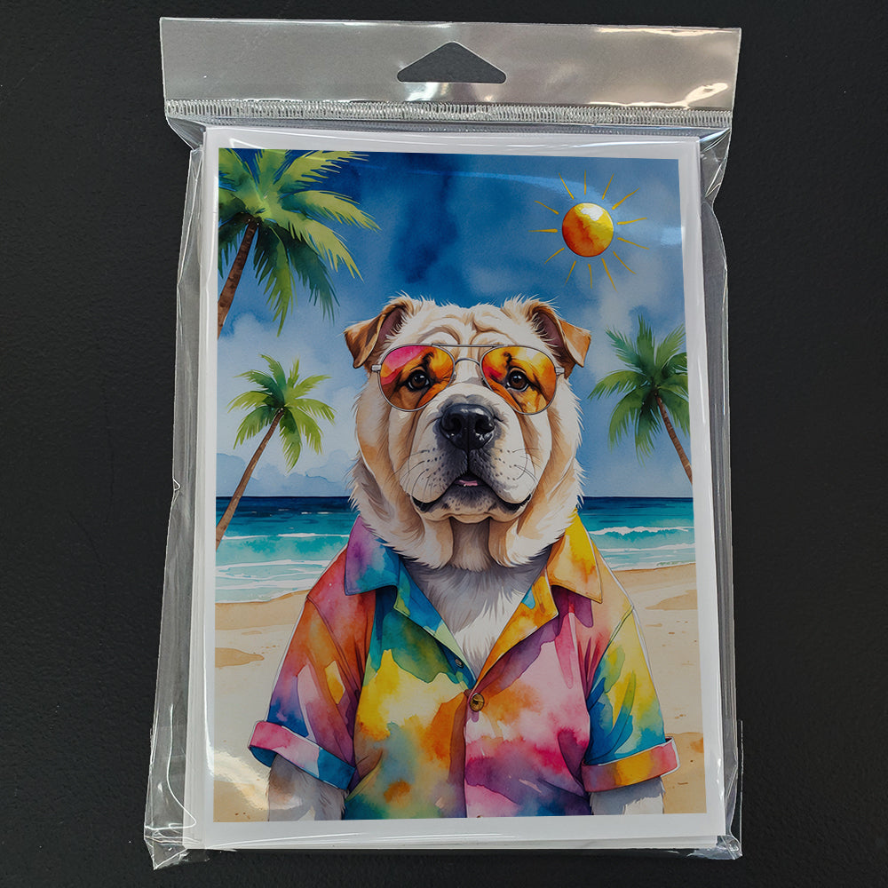Shar Pei Summer Beach Time Greeting Cards Pack of 8