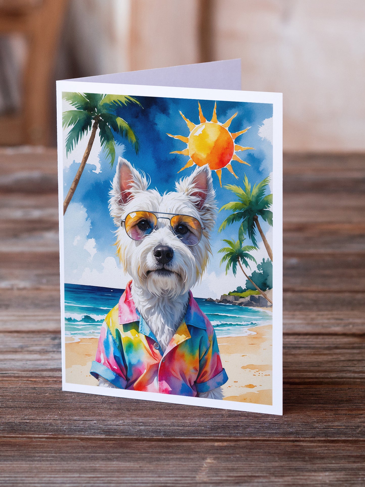 Westie Summer Beach Time Greeting Cards Pack of 8