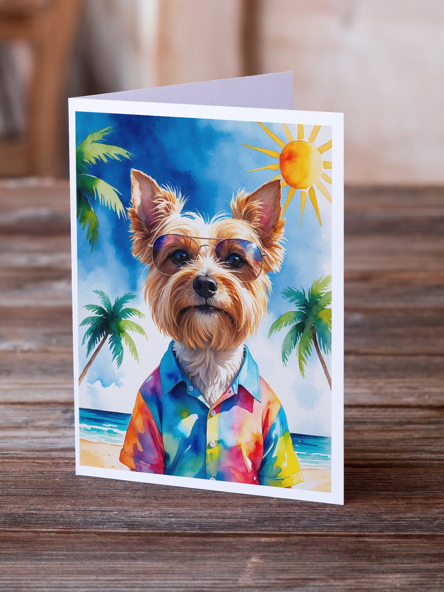 Yorkshire Terrier Summer Beach Time Greeting Cards Pack of 8