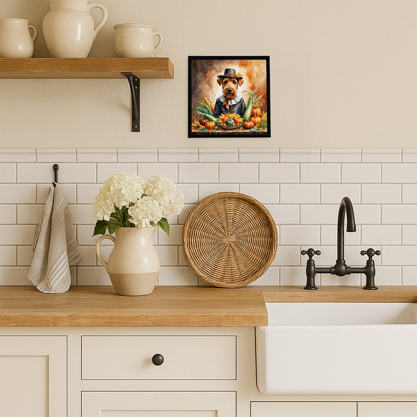 Airedale Terrier Thanksgiving Framed Metal Print