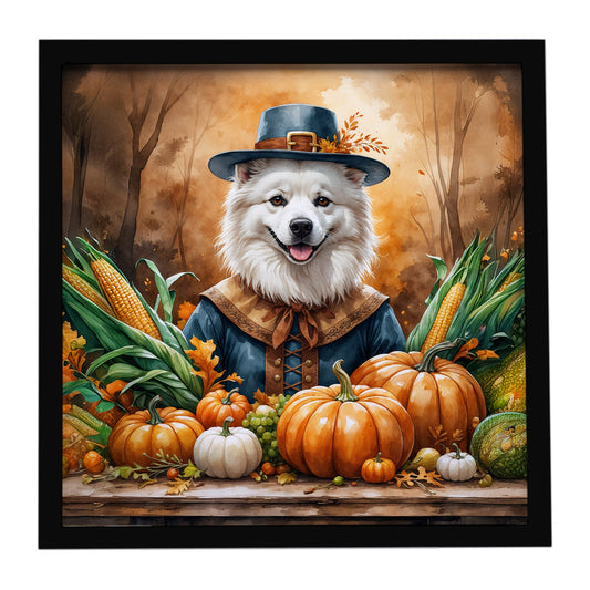 Buy this American Eskimo Thanksgiving Framed Metal Print
