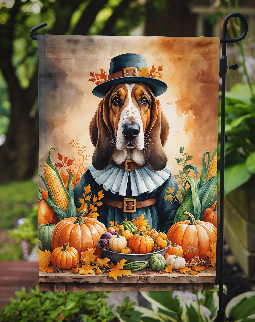 Basset Hound Thanksgiving Garden Flag