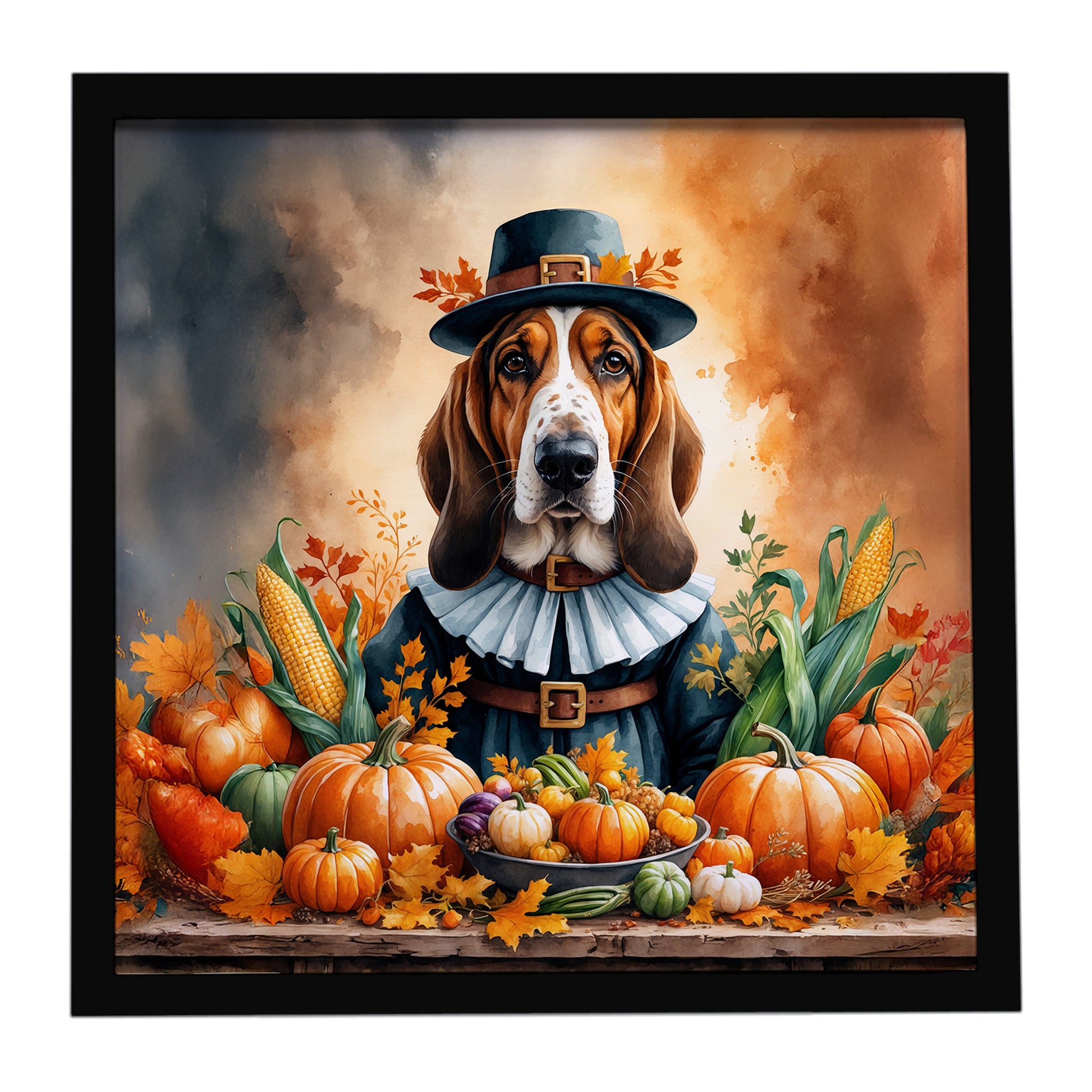 Buy this Basset Hound Thanksgiving Framed Metal Print