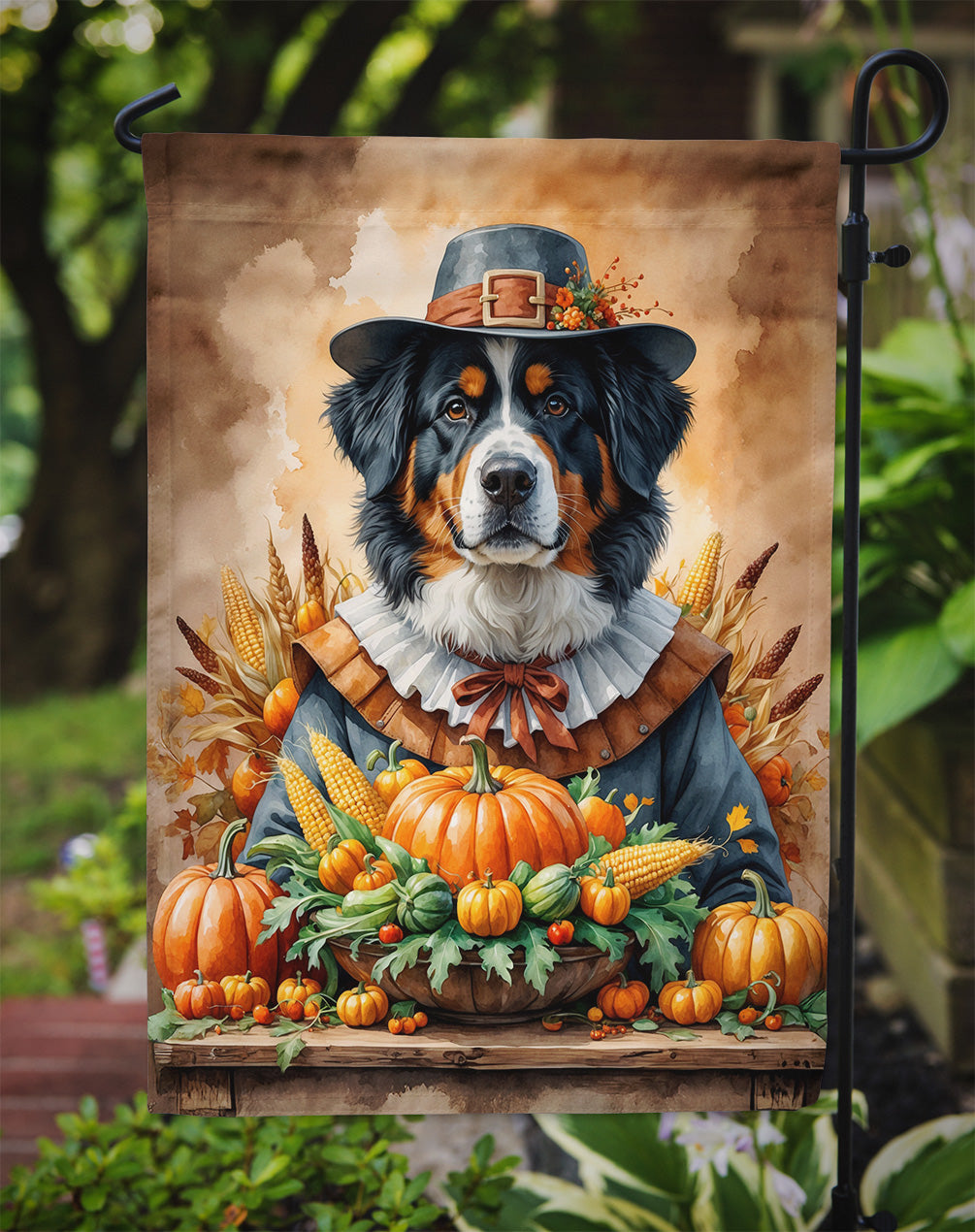 Bernese Mountain Dog Thanksgiving Garden Flag